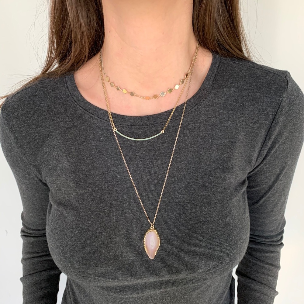 Delicate gold geode pendant necklace trio set